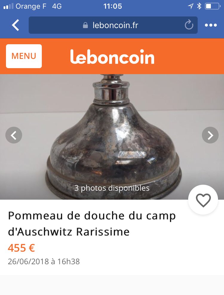 Un pommeau de douche d'Auschwitz en vente sur Leboncoin