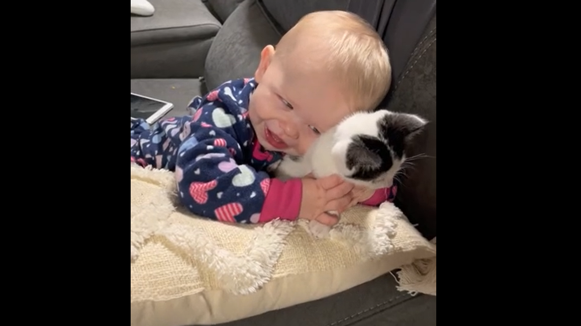 Trop mignon : Ce petit bébé adore son chaton... et il est adorable !