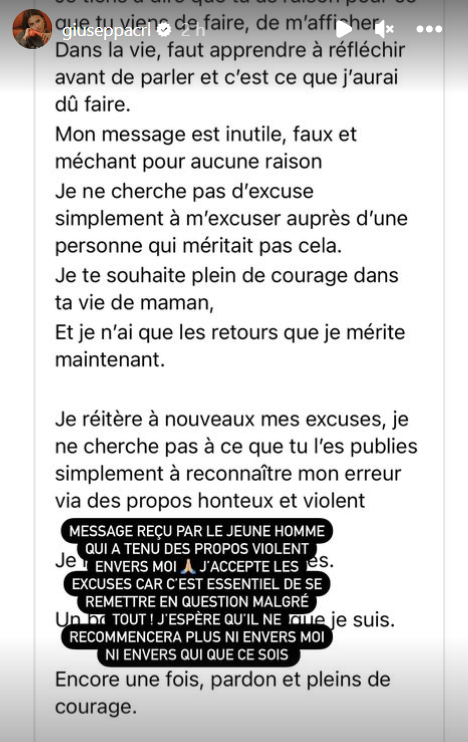 Giuseppa : un internaute s'excuse après l'avoir insultée, découvrez sa réaction