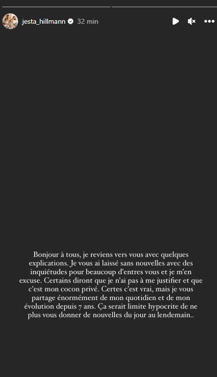 Jesta Hillmann au plus mal s’explique : "C’est le cœur lourd que je vous annonce…"