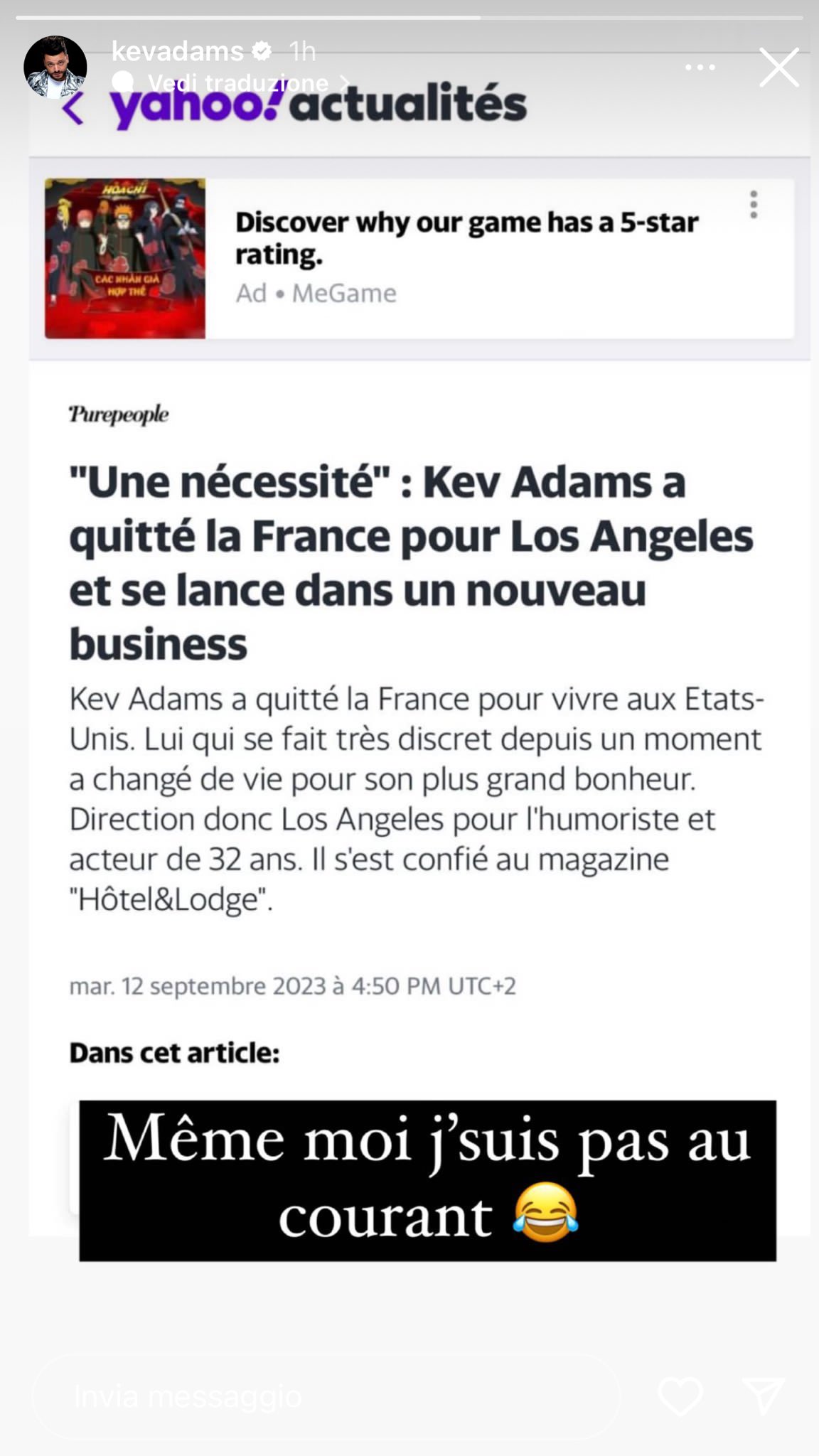 Kev Adams installé à Los Angeles pour réaliser un nouveau projet loin des caméras ?