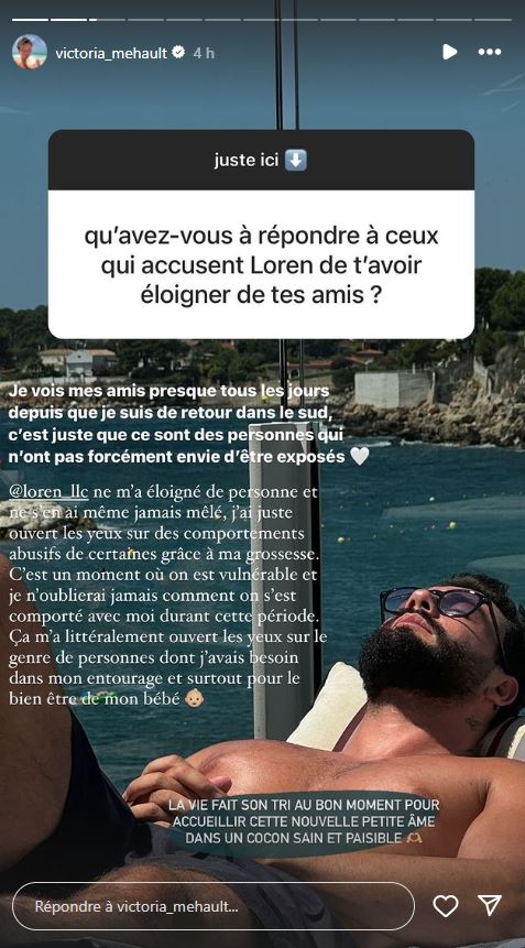 Victoria Mehault répond à ceux qui accusent son compagnon de l'avoir éloignée de ses amis