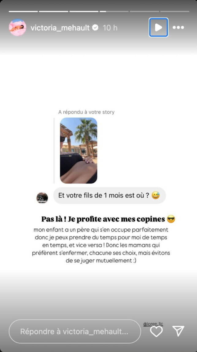 Victoria Mehault répond fermement à une internaute sur sa vie de maman : "Chacune ses choix"