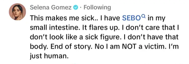 Selena Gomez répond aux critiques sur son apparence : "Ça me rend malade"