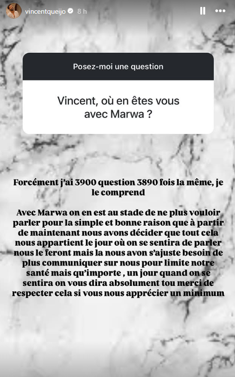 Vincent Queijo fait une mise au point sur son couple avec Marwa : "On en est au stade de…"