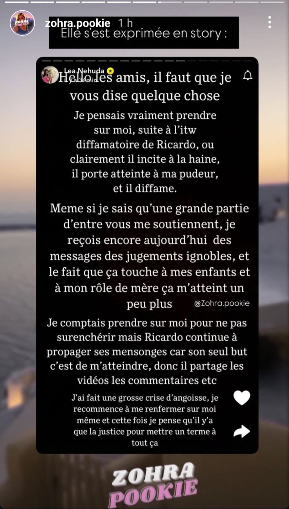 Nehuda contre son ex Ricardo Pinto : "Il n’y a que la justice pour mettre un terme à tout ça"