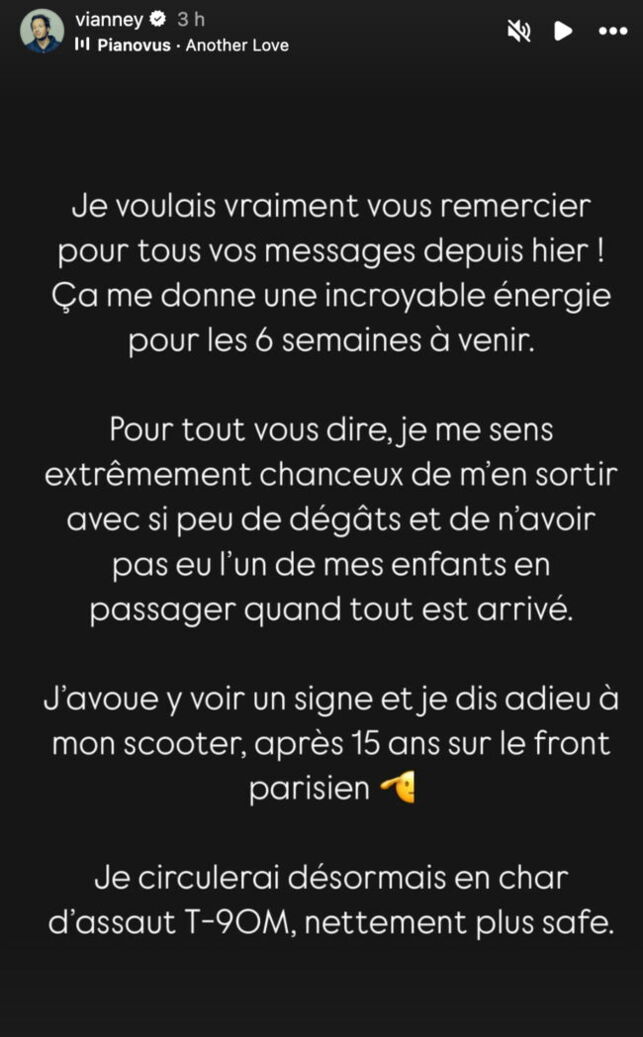 Vianney victime d’un accident de scooter : le chanteur a une révélation : "J’avoue y voir un signe"