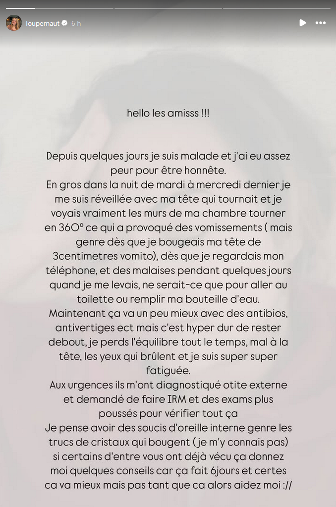 Lou Pernaut paniquée face à un problème de santé, elle demande de l’aide aux internautes