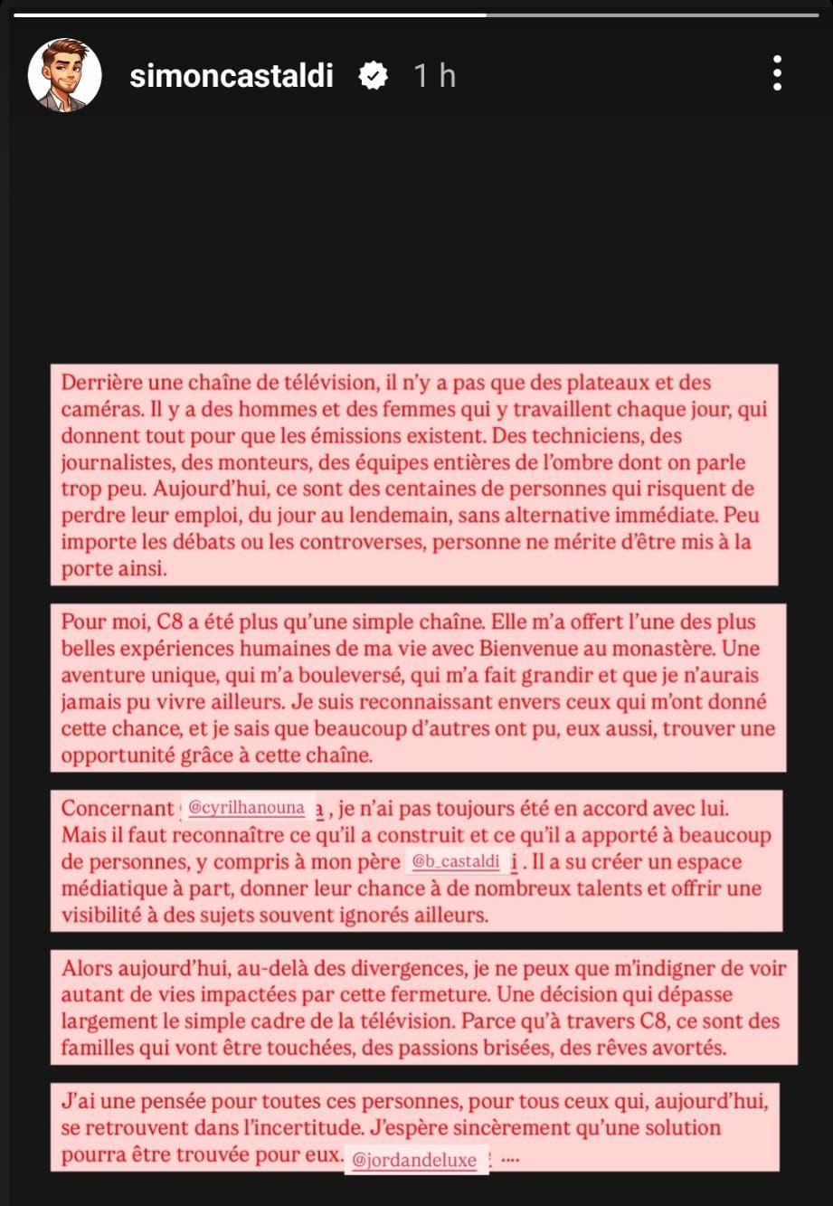 Simon Castaldi sur l'arrêt de C8 : "Cyril Hanouna a apporté beaucoup, y compris à mon père"