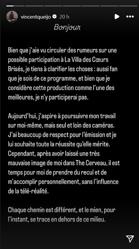 Vincent Queijo : "après avoir laissé une très mauvaise image" dans The Cerveau, il prend une décision radicale !